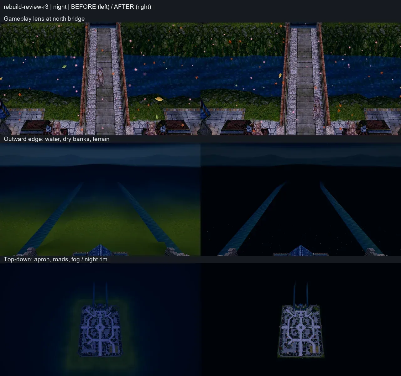 rebuild-review-r3 night before/after: experimental Enhanced exterior, draft review.