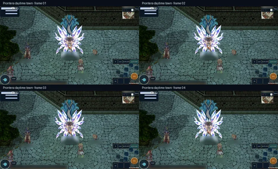 ภาพต่อเนื่องสี่เฟรมของ HUD ในเมือง โดยเบลอชื่อแล้ว