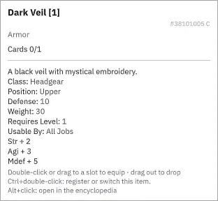 Dark Veil: คำอธิบายภาษาอังกฤษและช่องการ์ด
